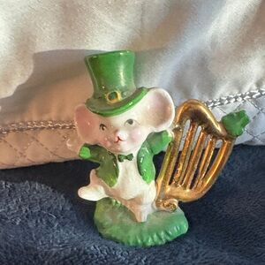 Charming Green and Gold Holiday Mouse Figurine